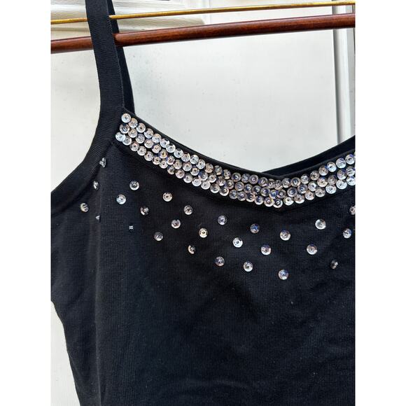 Y2K Black Rhinestone Cami Tank Top • 2000s Bling Clubwear - Picture 2 of 6